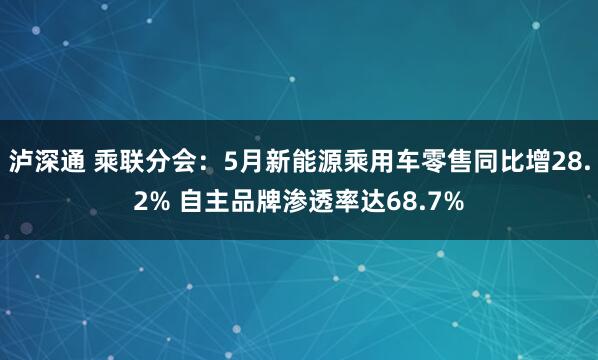 泸深通 乘联分会：5月新能源乘用车零售同比增28.2% 自主品牌渗透率达68.7%