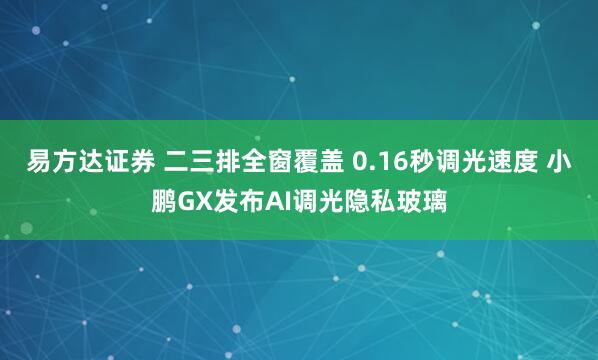 易方达证券 二三排全窗覆盖 0.16秒调光速度 小鹏GX发布AI调光隐私玻璃